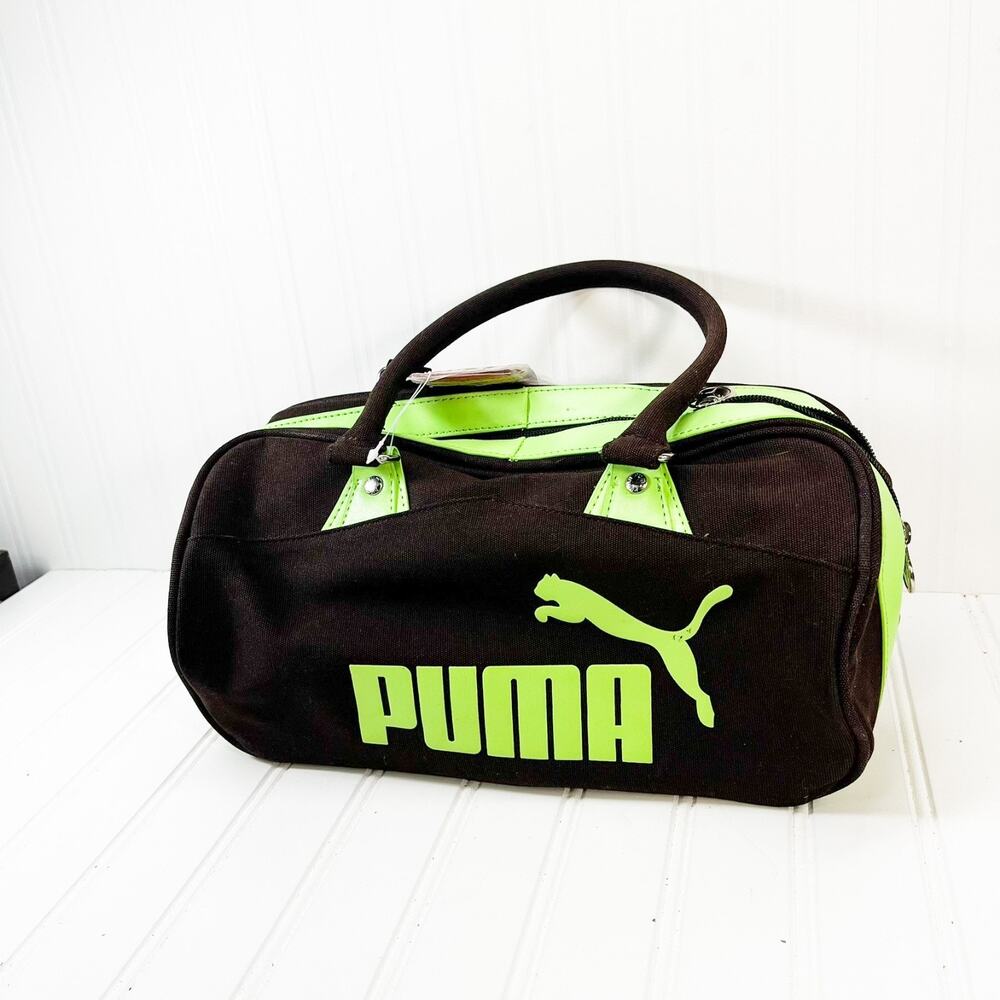 PUMA Weekend Bag Dark Brown‎ & Green Puma Purse With Tags Barrel Bag NWT